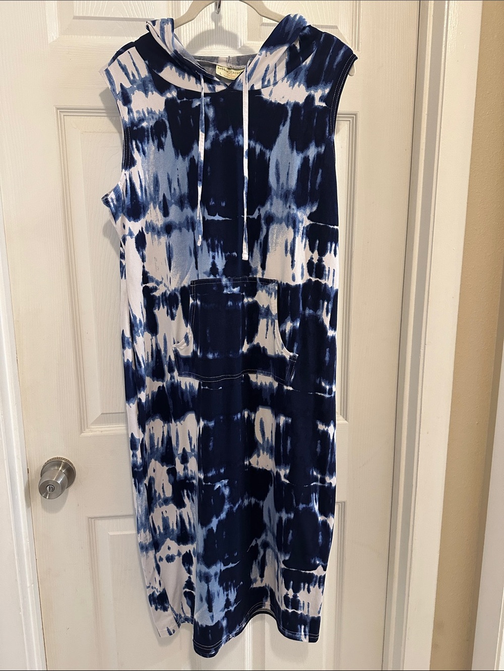 Bobbie Brooks Navy and White Tie-Dye Midi Hoodie Dress